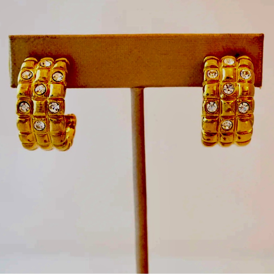 Avon Vintage Gold Tone Crystal Embellished Earrings